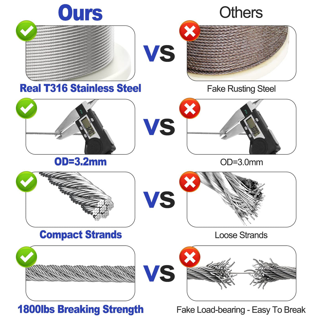 1/8" Stainless Steel Wire Rope Cable 7x7 Strands H355654