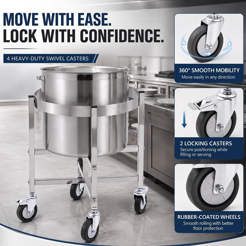 23.8 Inch Stainless Steel Stock Pot Dolly with Locking Casters T4844