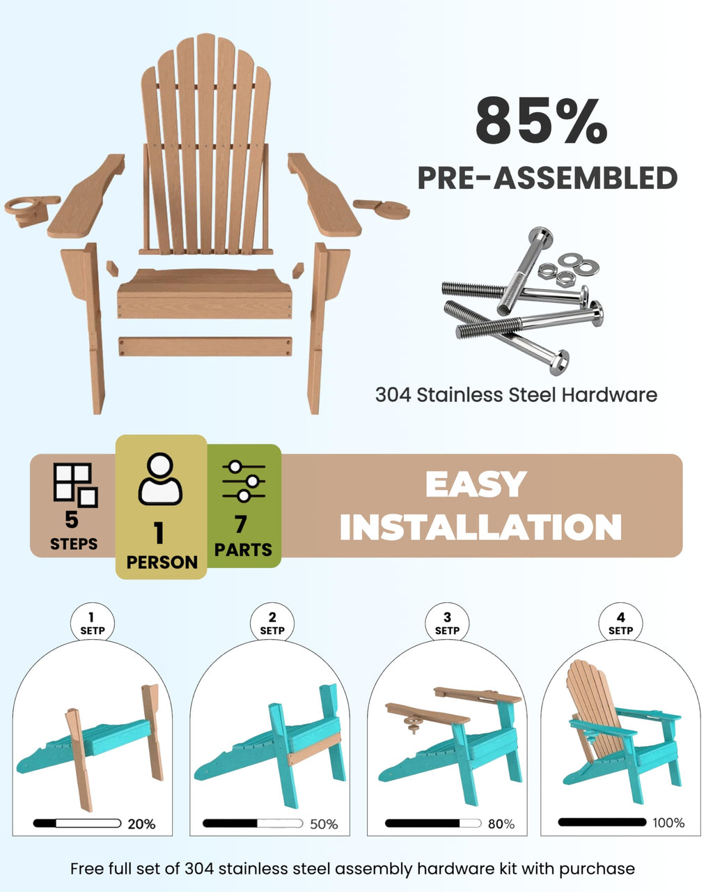 HDPE Adirondack Chair Set of 4 with Cup Holders W609180