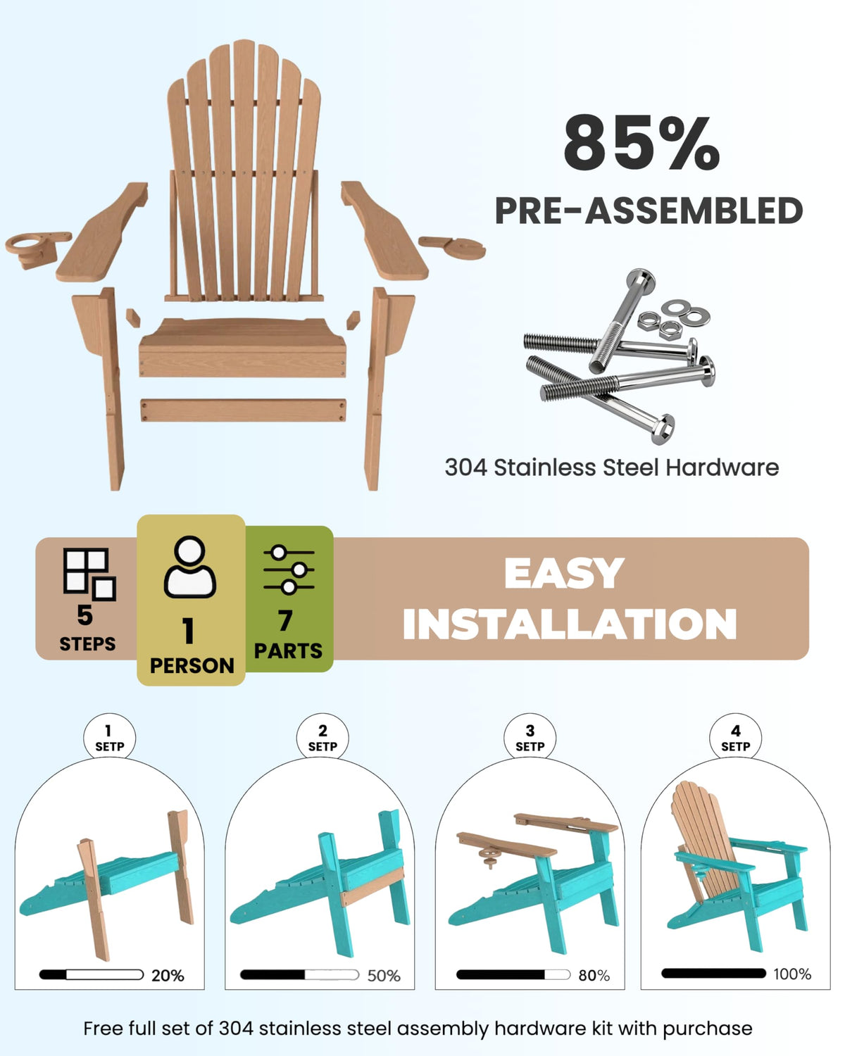 HDPE Adirondack Chair Set of 4 with Cup Holders W609180