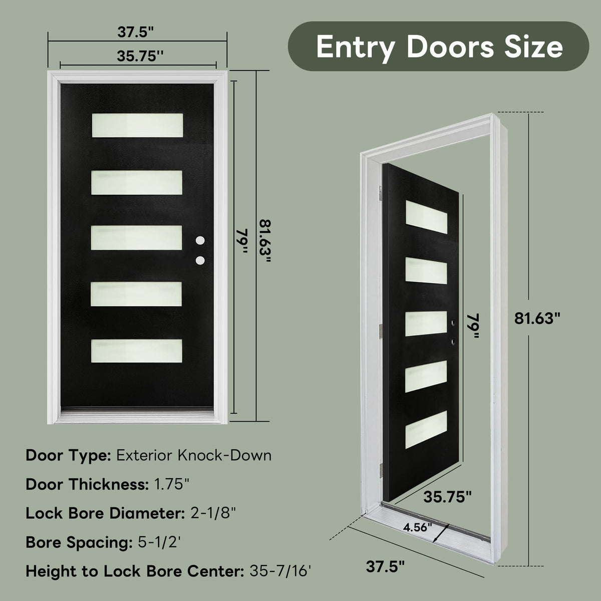 36" x 80" Left Hand Inswing Exterior Door with White Frame W779