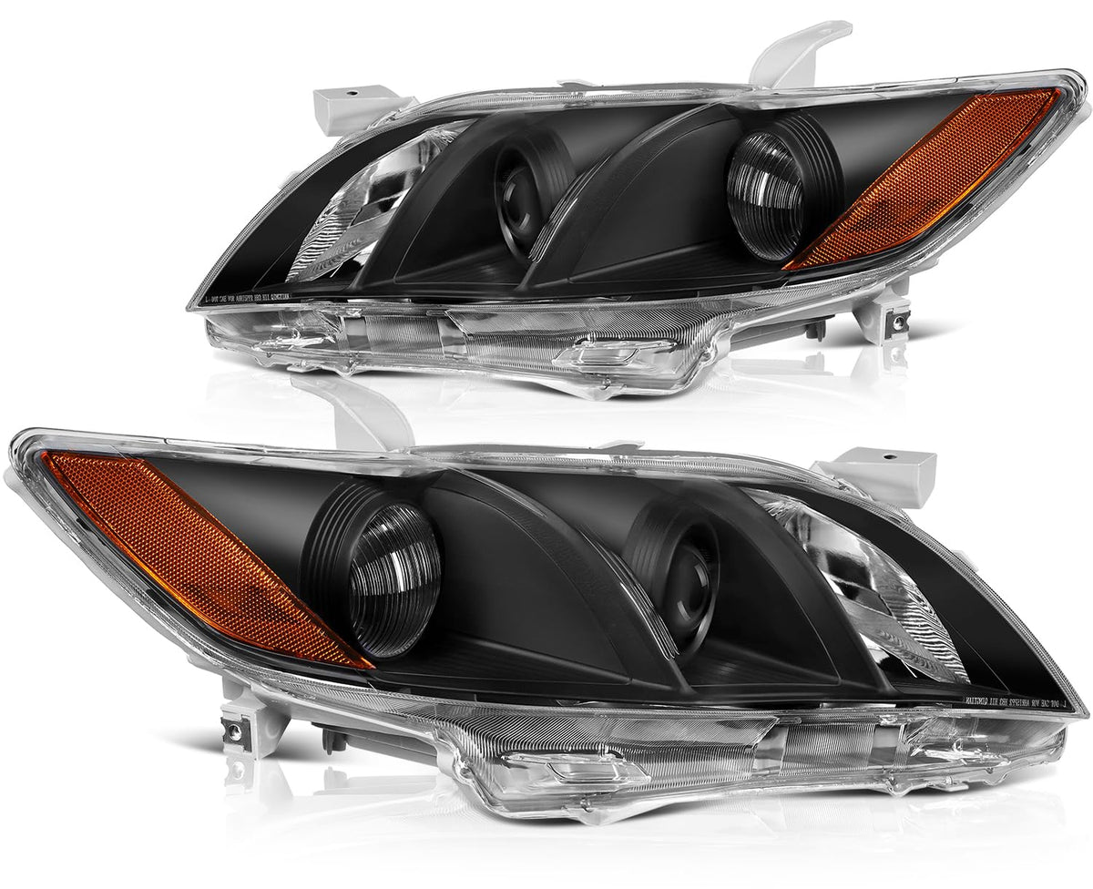 Black Housing Amber Reflector Clear Lens Headlights Assembly Pair U714132