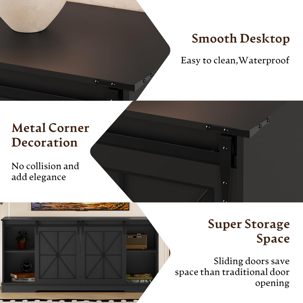 Black TV Stand with Sliding Barn Doors M173031