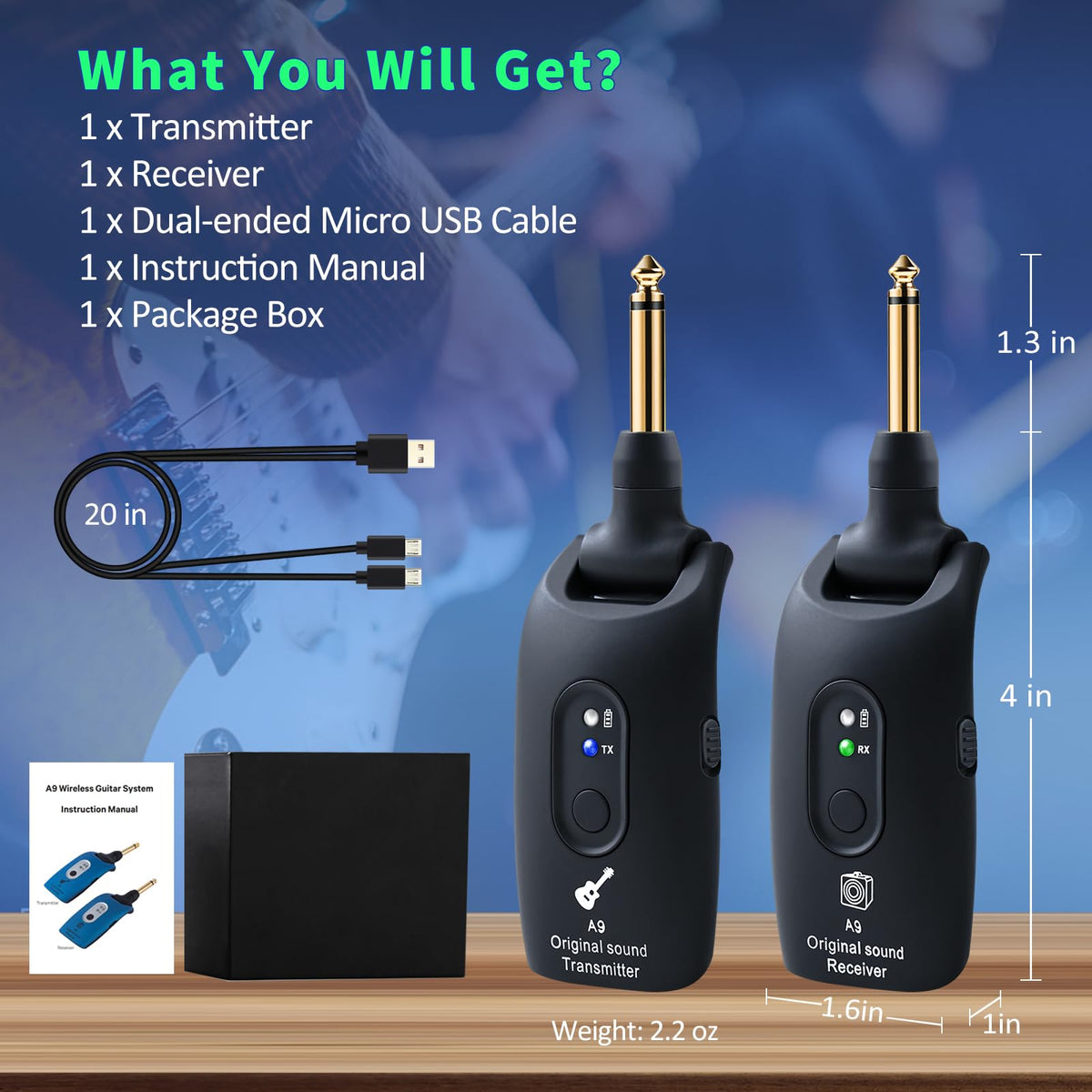 Wireless Guitar System 2.4GHz Transmitter and Receiver Black I72354