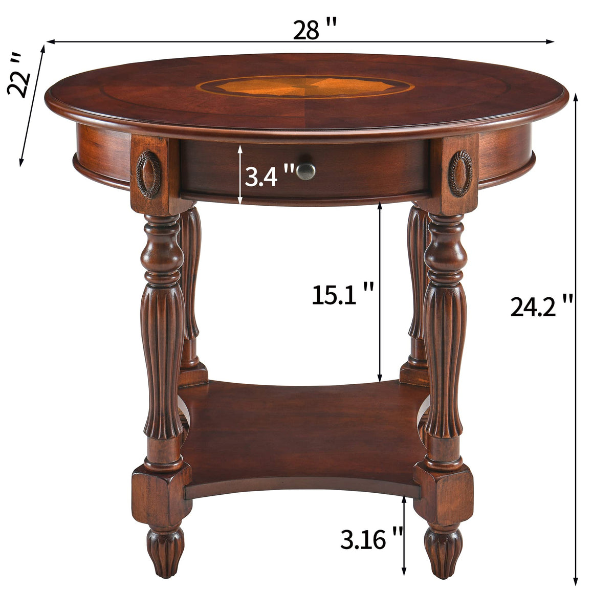 Solid Wood Oval End Table with Drawer H869