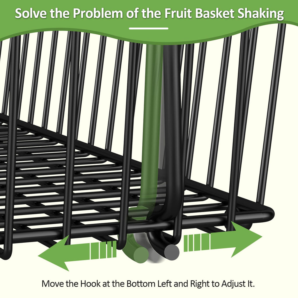 Black 3 Tier Metal Fruit Basket with Wooden Handle G3744