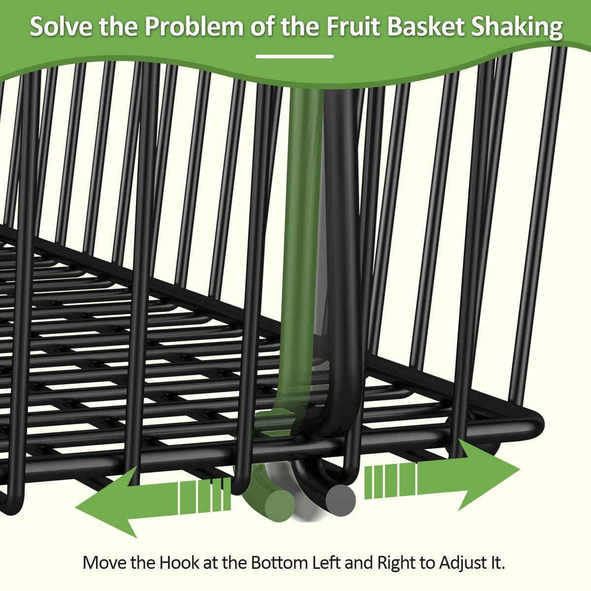 Black 3 Tier Metal Fruit Basket with Wooden Handle G3744