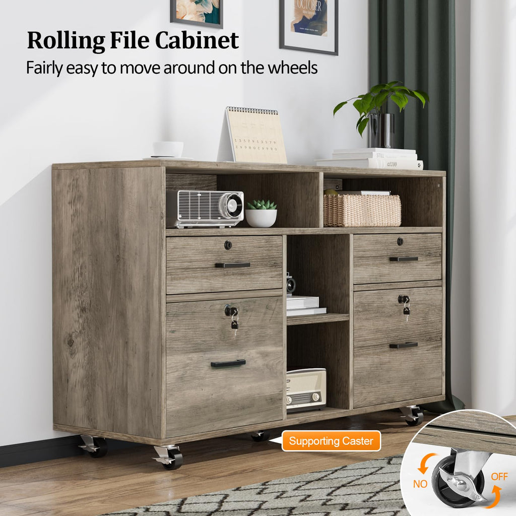 Rustic Grey 4 Drawer File Cabinet with Lock U171403