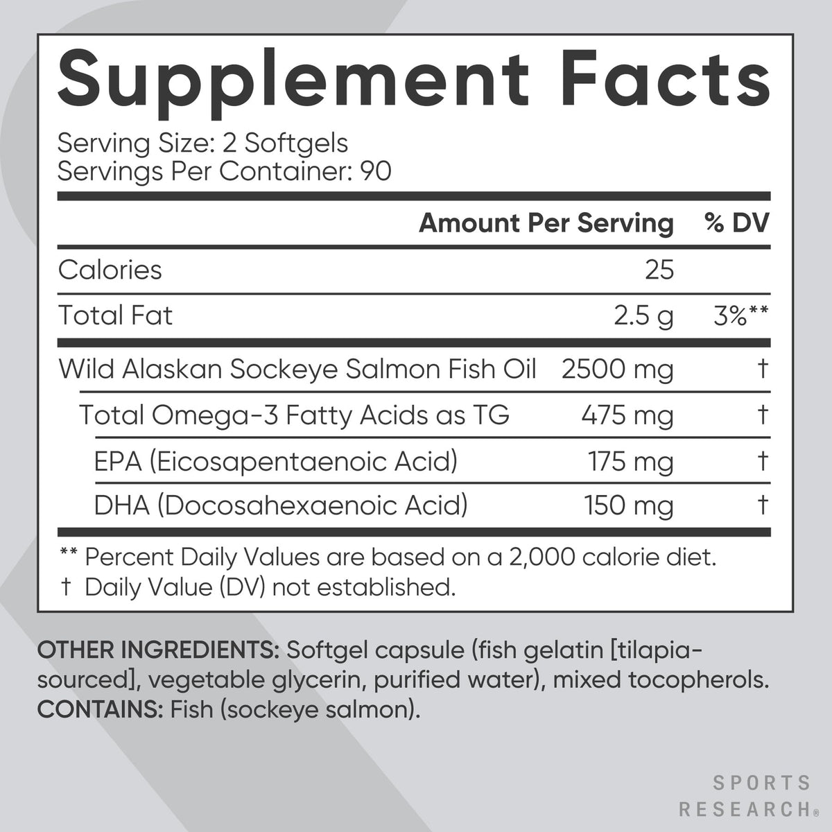 Omega-3 Wild Sockeye Salmon Oil 2500mg 180 Softgels J657