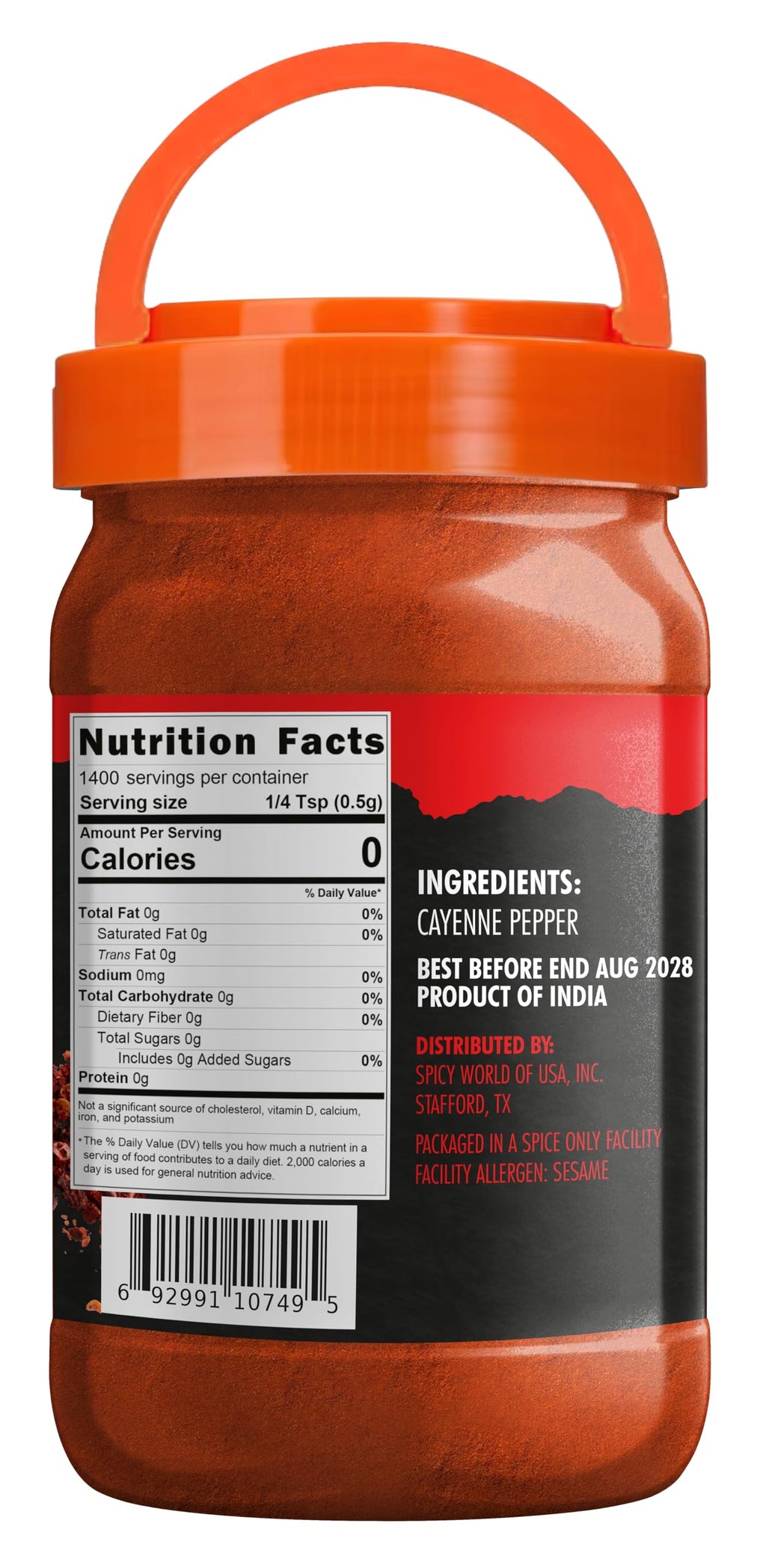 Cayenne Pepper Powder 2.5LB Jar 50,000 SHU Gluten Free C40082