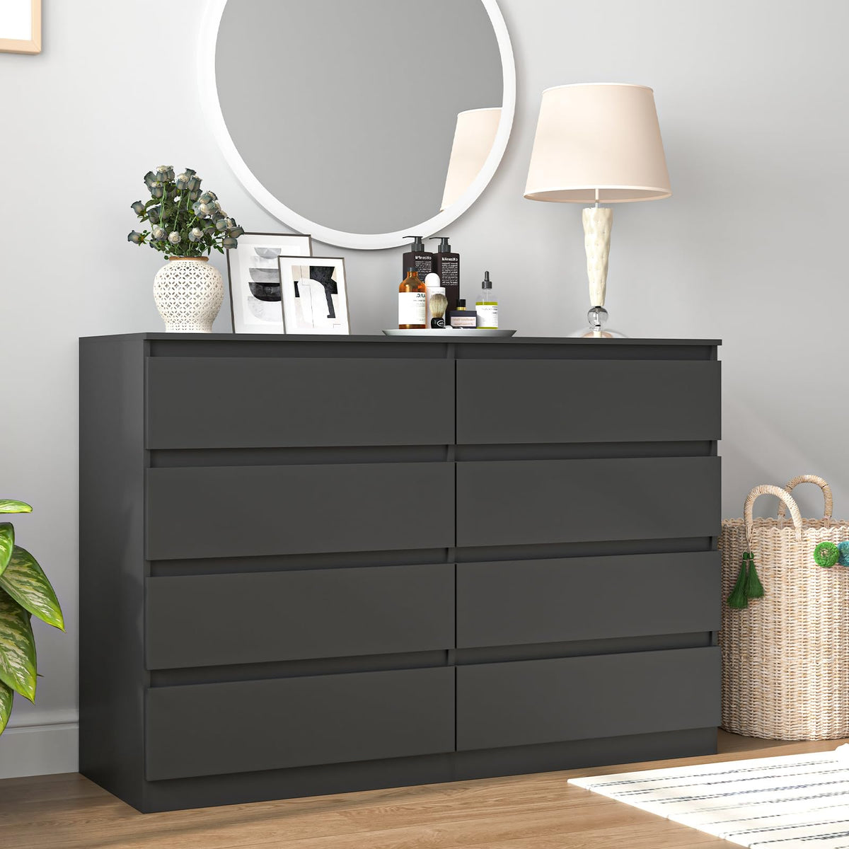 Black 8 Drawer Double Dresser L673756