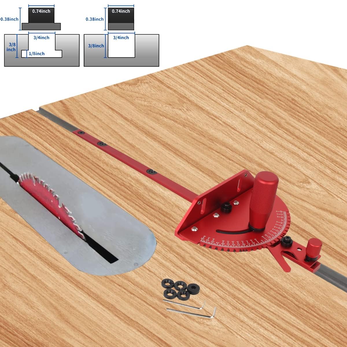 Aluminum Precision Miter Gauge with T-Track Fence and Flip Stop L521
