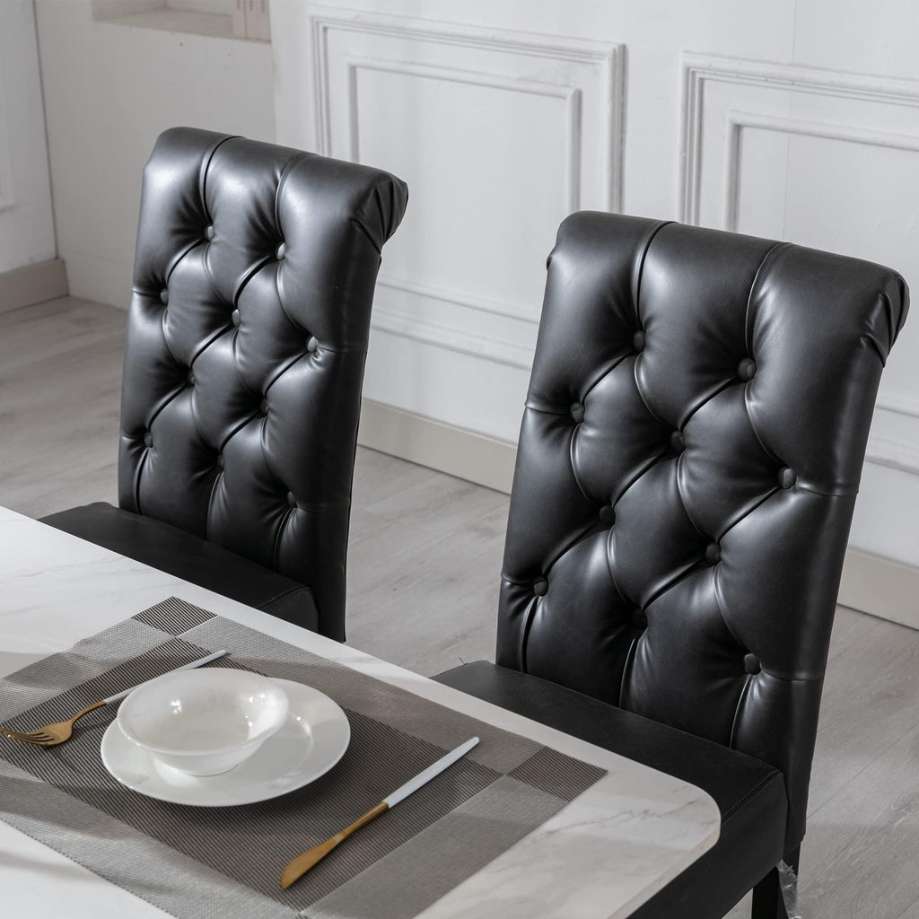 Black Set of 4 PU Leather Tufted Dining Chairs Y63720
