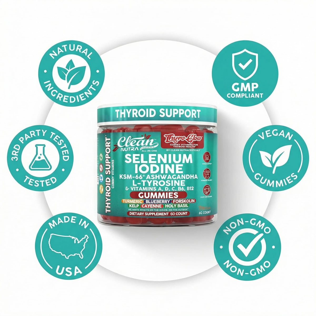 Thyroid Support Gummies Selenium Iodine Ashwagandha Turmeric Blueberry R46468