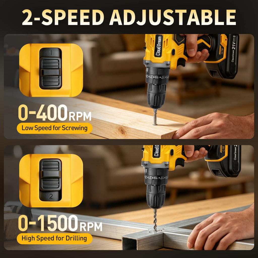 21V Cordless Drill Set with 2 Batteries and Charger D524347