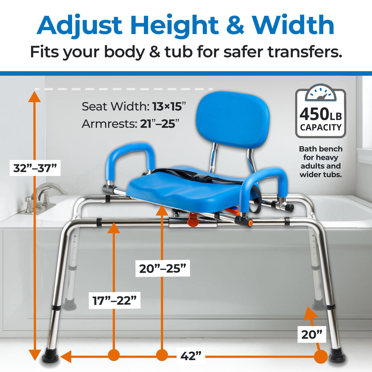 Sliding Tub Transfer Bench with Padded Seat and Backrest M2473