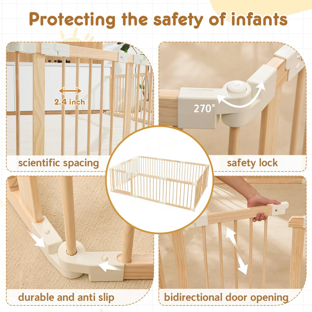 Foldable Wooden Playpen with Gate F996707