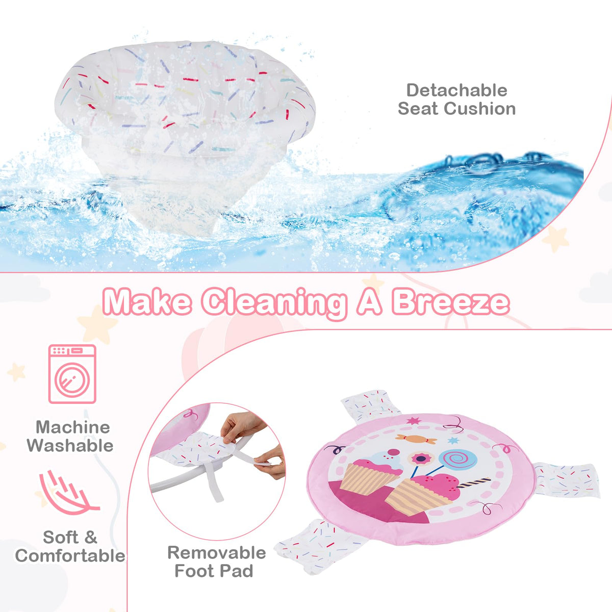 Pink Baby Bouncer Activity Center with Music Lights and Sounds P902237