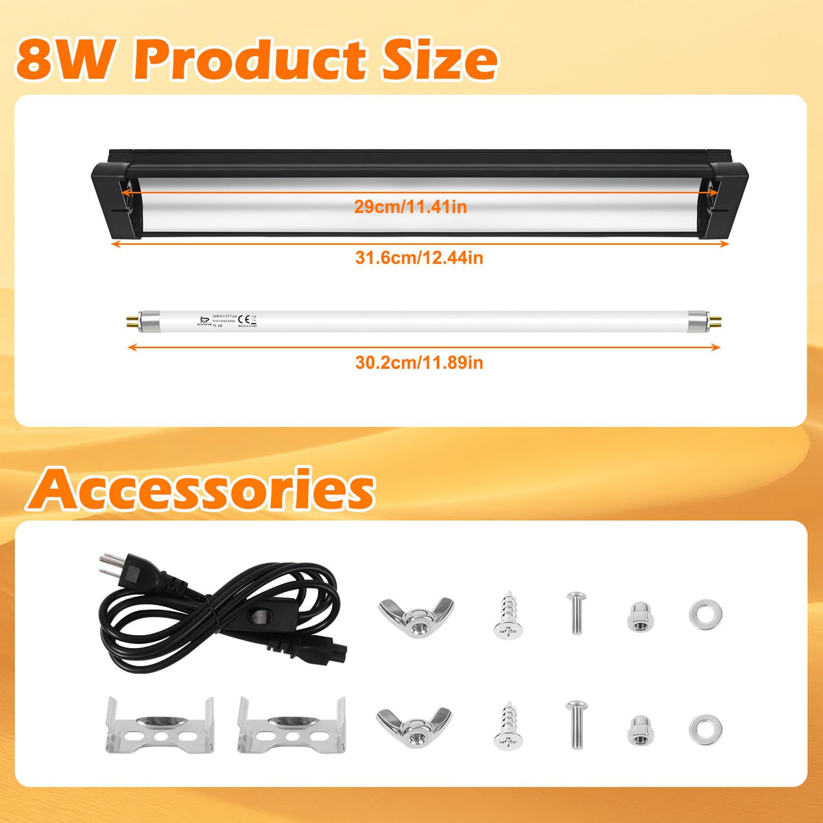 8W 10.0 UVB Reptile Light Fixture Combo Kit with Terrarium Hood X81769