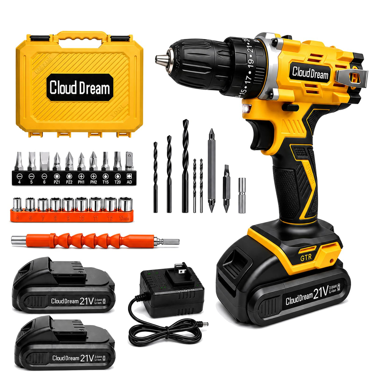 21V Cordless Drill Set with 2 Batteries and Charger D524347