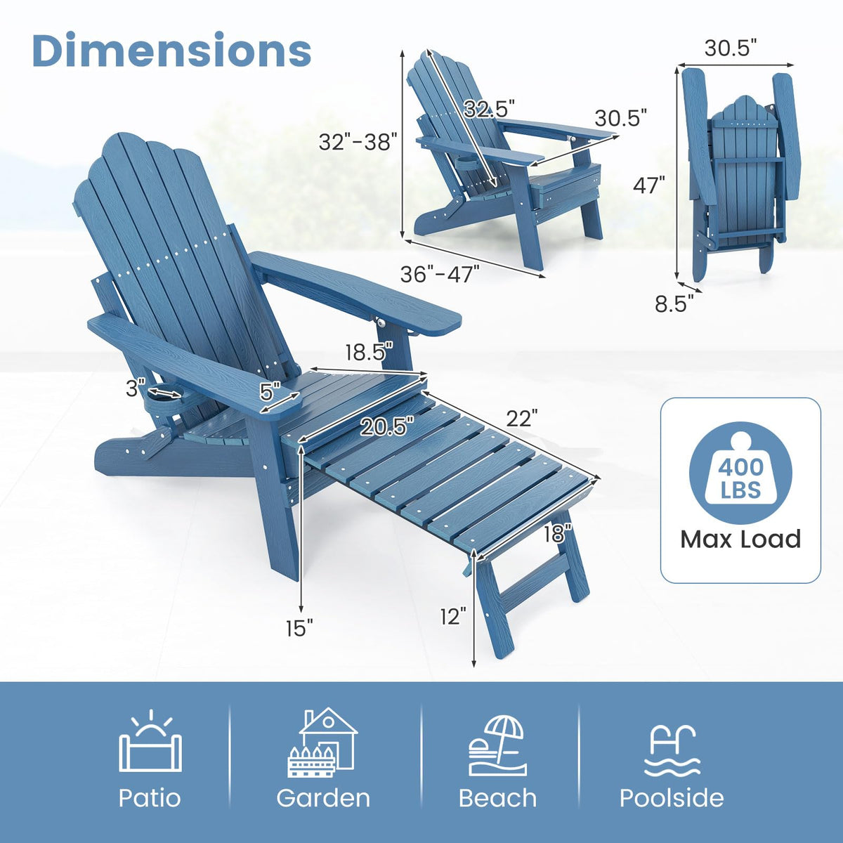 Folding Adirondack Chair with Adjustable Backrest and Ottoman S986785