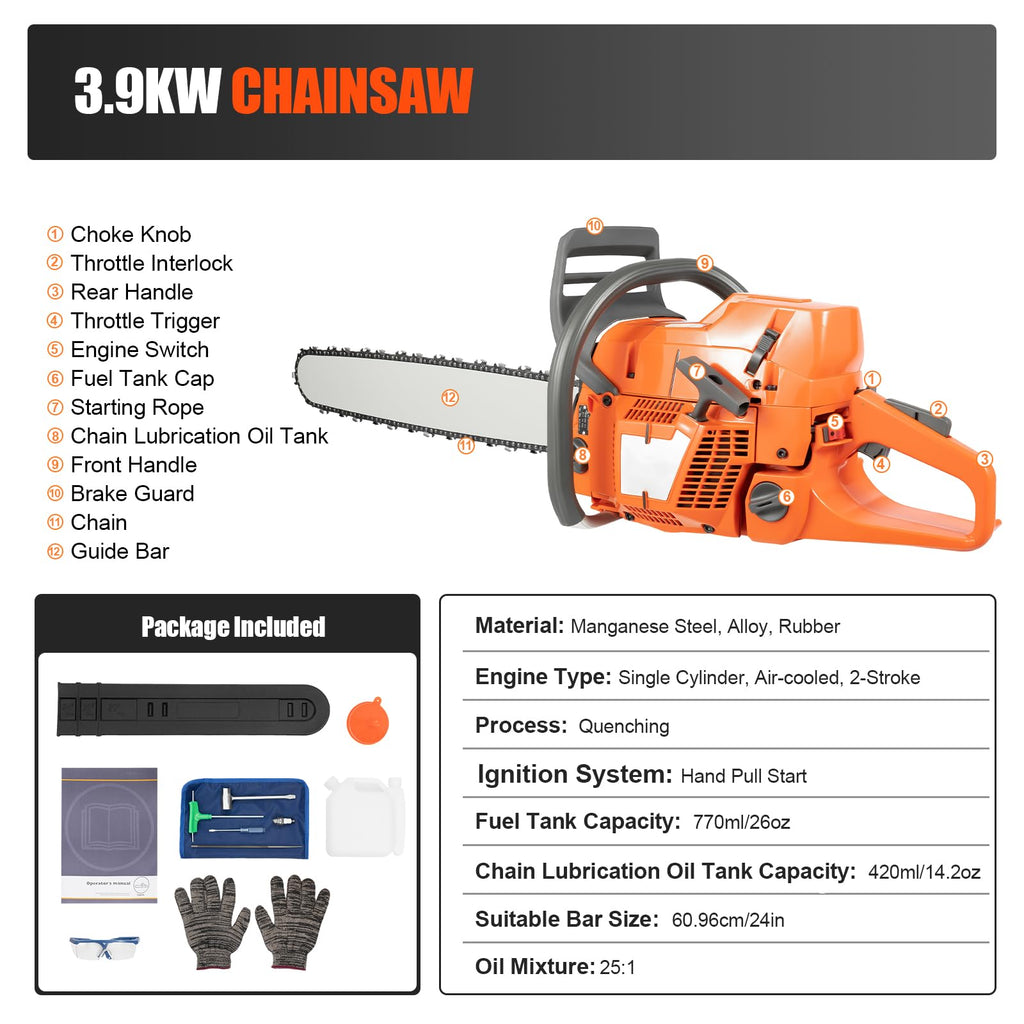 24 Inch Gas Powered Chainsaw B9591