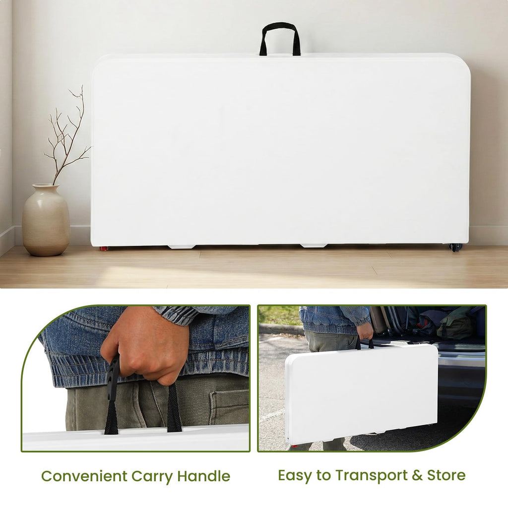 White Plastic Folding Card Table with Carrying Handle W819541