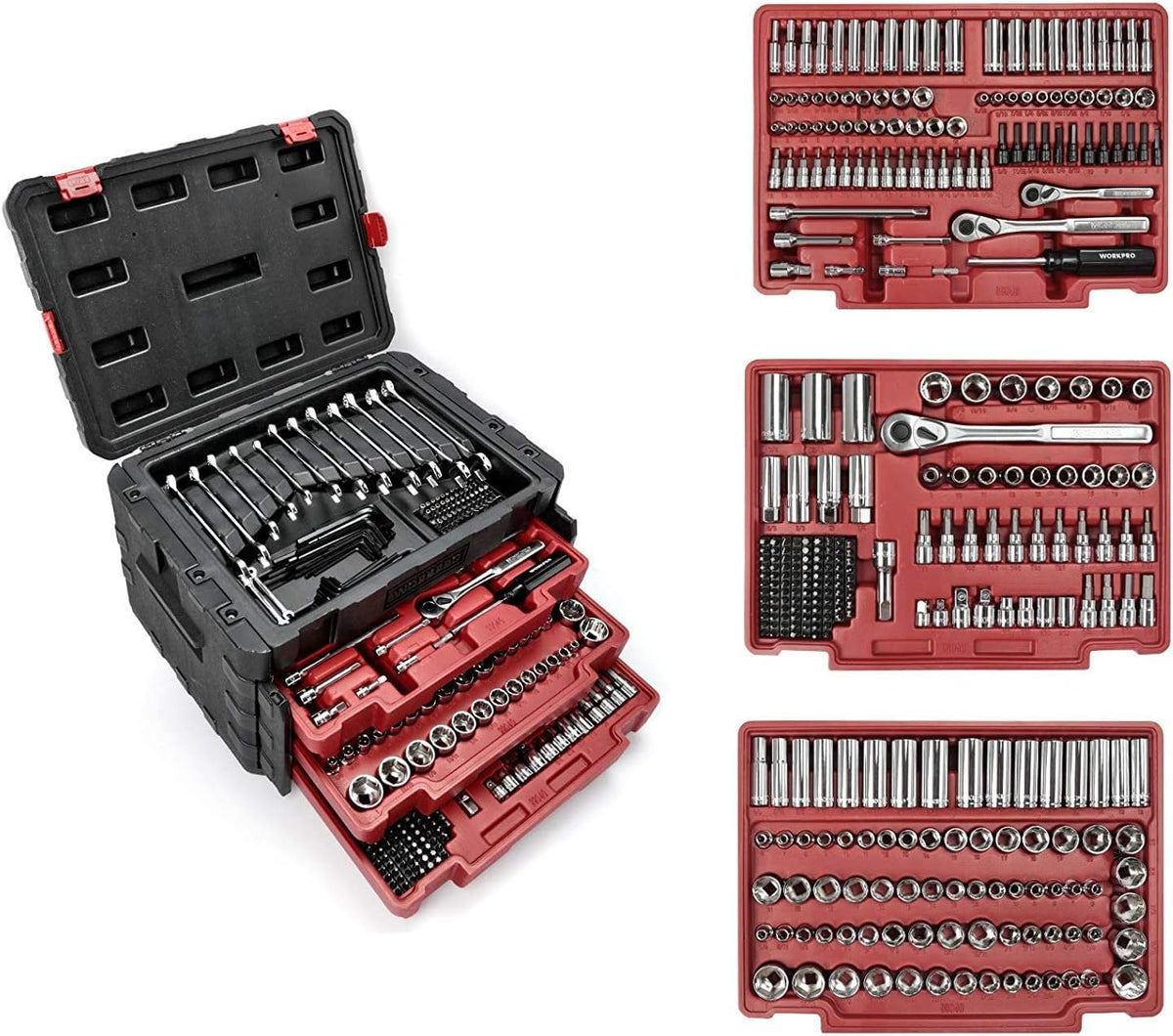 450-Piece Drive Socket Set 1/2" 1/4" 3/8" CR-V Metric and Imperial with Quick-Release Ratchet Wrench R551