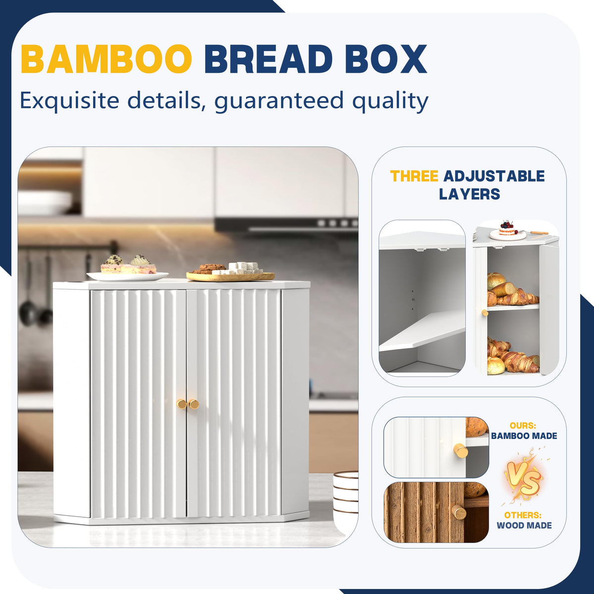 Large White Bamboo Bread Box P846