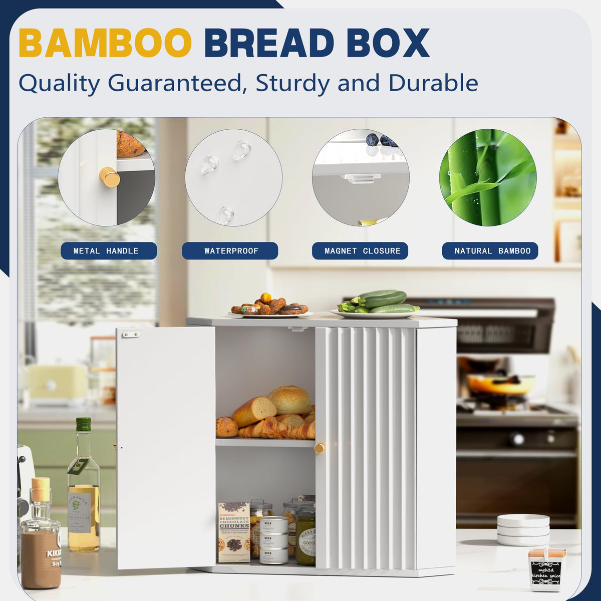Large White Bamboo Bread Box P846