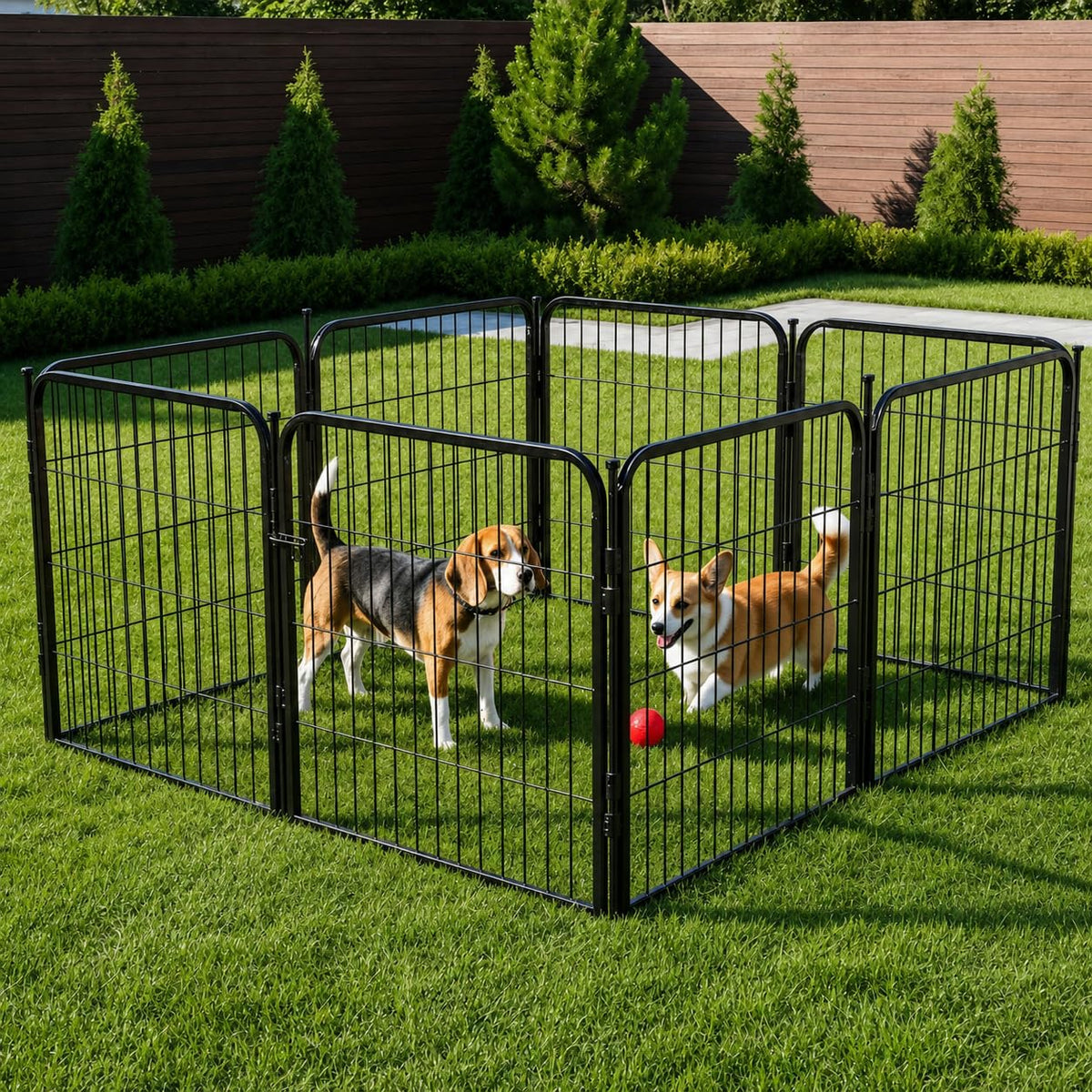 24 inch 8 Panel Portable Black Metal Pet Playpen P592609