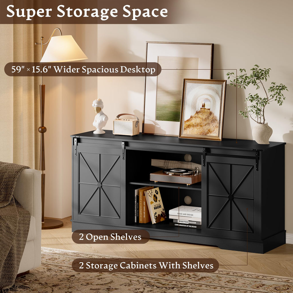 Black TV Stand with Sliding Barn Doors M173031
