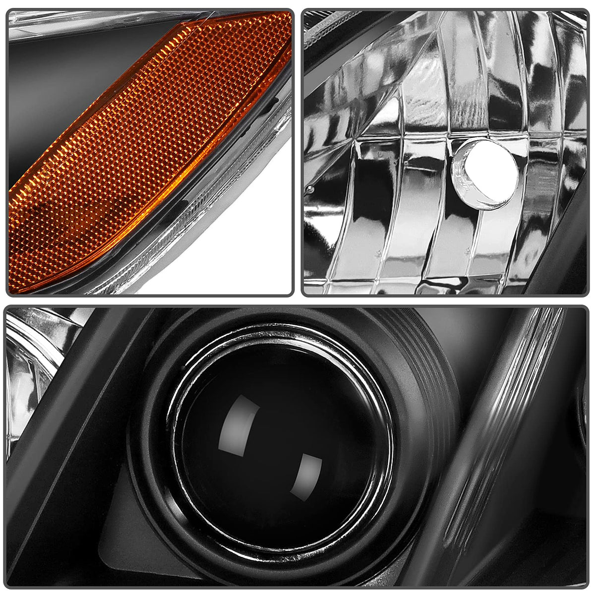 Black Housing Amber Reflector Clear Lens Headlights Assembly Pair U714132