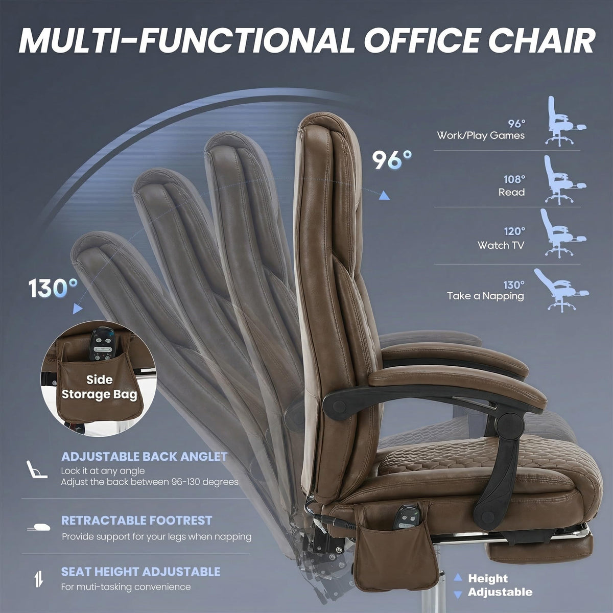 Brown Leather Massage Office Chair with Heat and Footrest Q9431