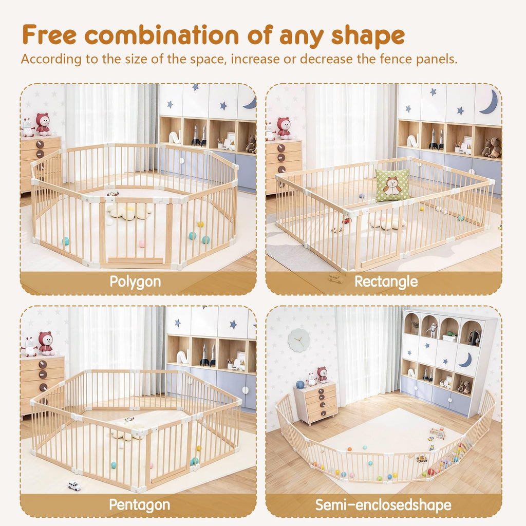 Foldable Wooden Playpen with Gate F996707