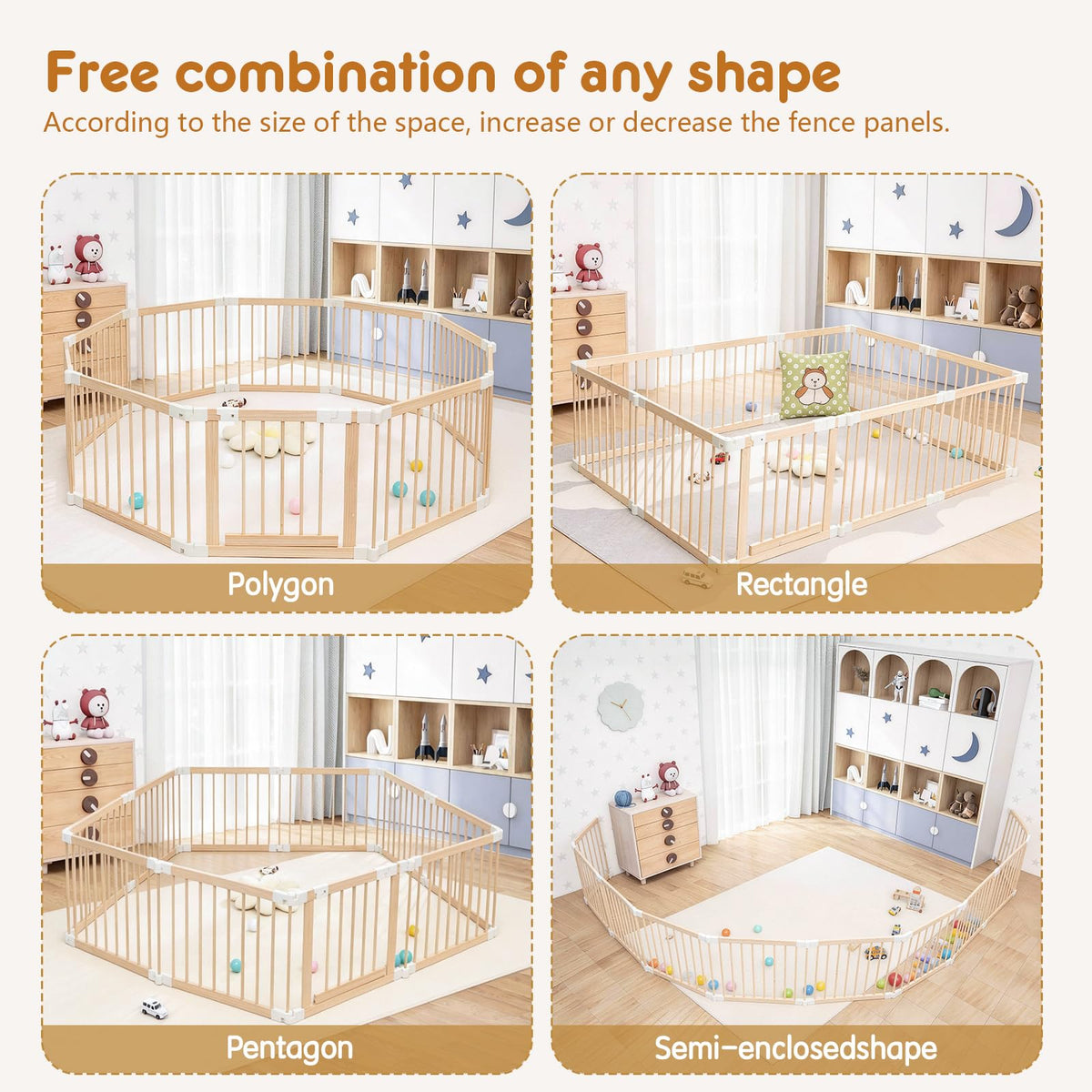 Foldable Wooden Playpen with Gate F996707
