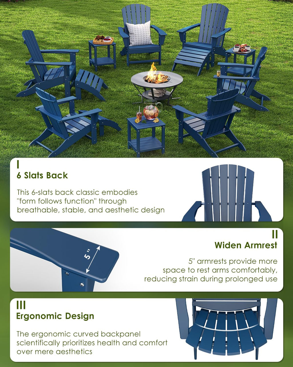 Oversized Adirondack Chairs Set of 2 HDPE All Weather Blue Q967141