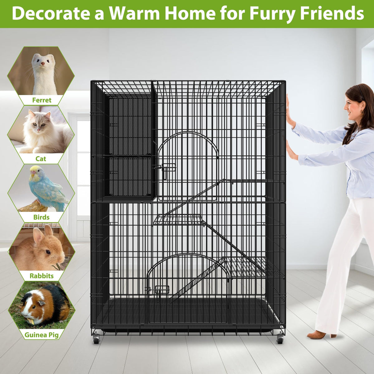 Extra Large 4-Tier Indoor Cat Cage with Wheels P257557