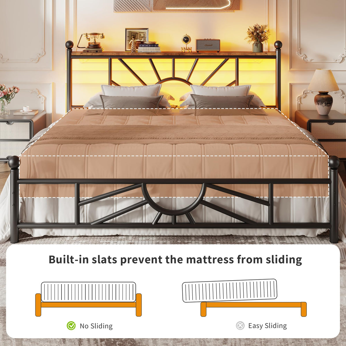 King Size Metal Platform Bed Frame with LED Lights P908443