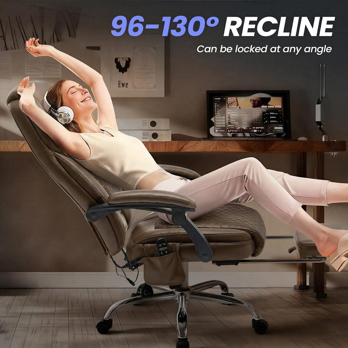 Brown Leather Massage Office Chair with Heat and Footrest Q9431