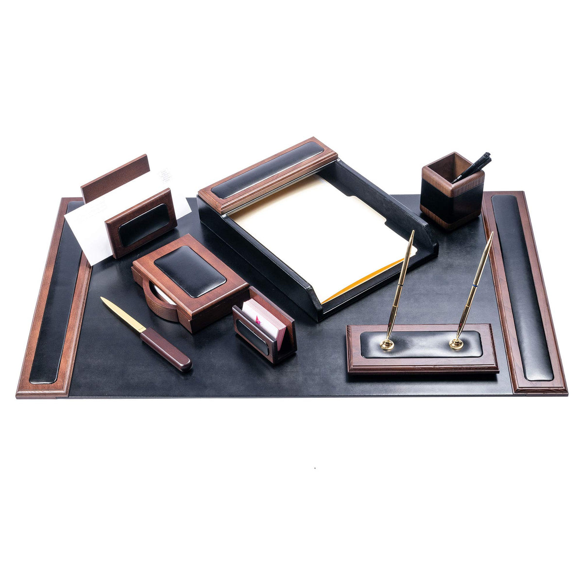 Wood & Leather Desk Set 8 Piece Q438