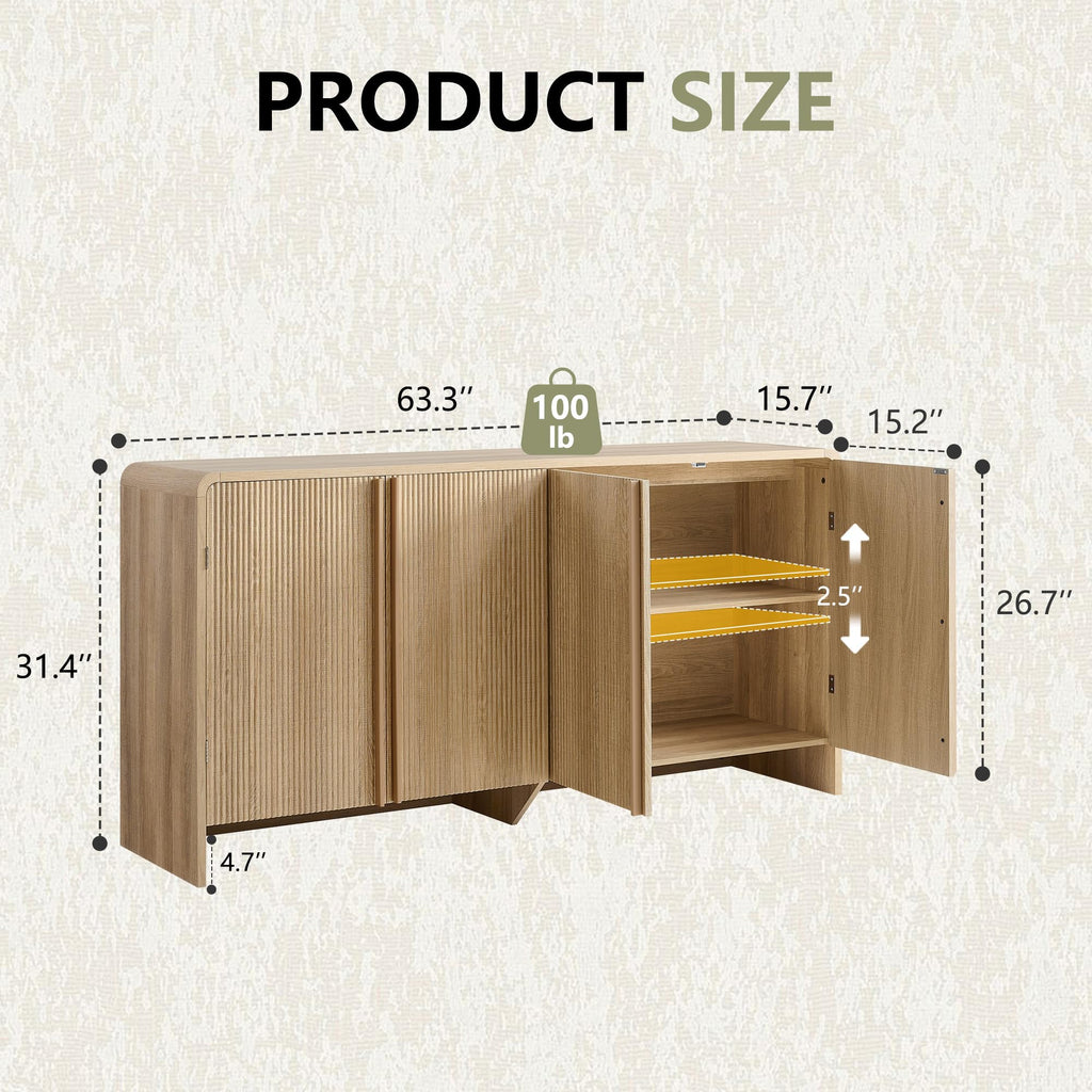 63" Modern Fluted TV Stand with Storage Y7585