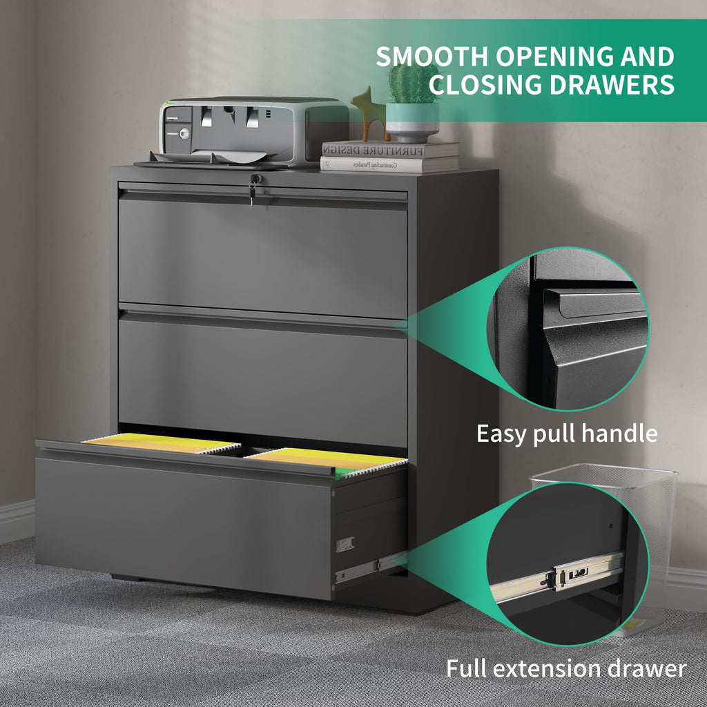 Black 3 Drawer Locking Metal File Cabinet P811493