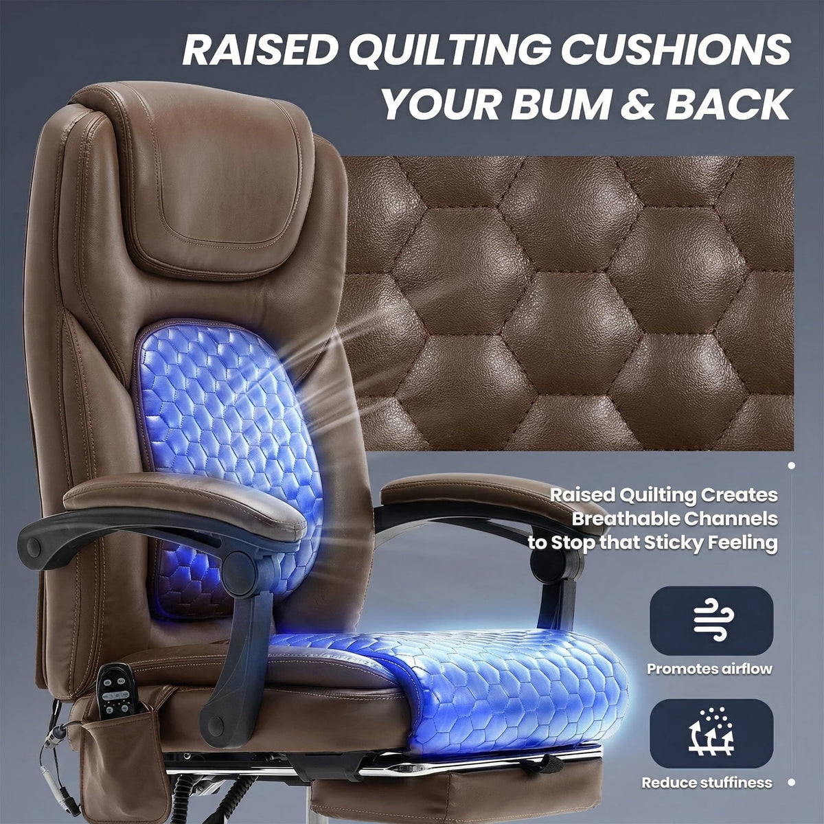 Brown Leather Massage Office Chair with Heat and Footrest Q9431