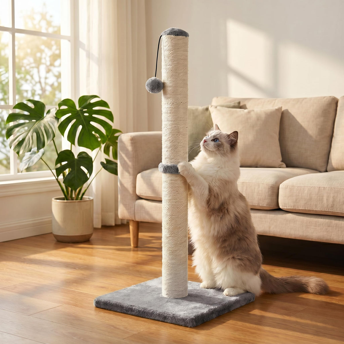 Tall Cat Scratching Post with Sisal Rope, Grey E86450