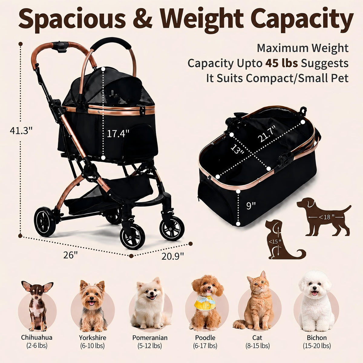 Black 3-in-1 Pet Stroller with Removable Carrier D807738