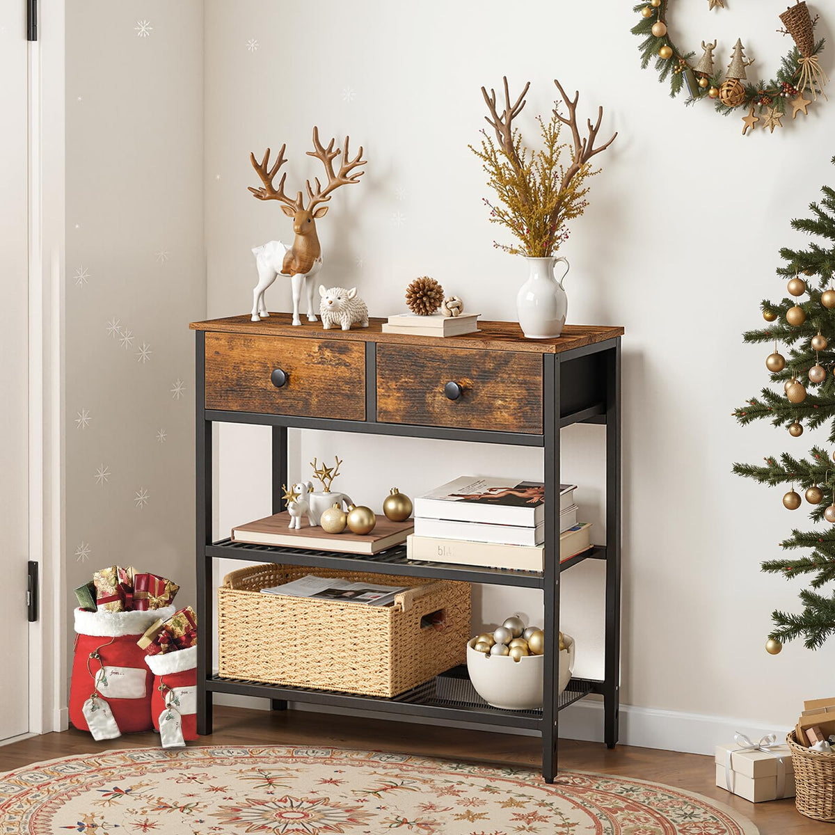 29.5" Narrow Console Table with 2 Fabric Drawers Y396120