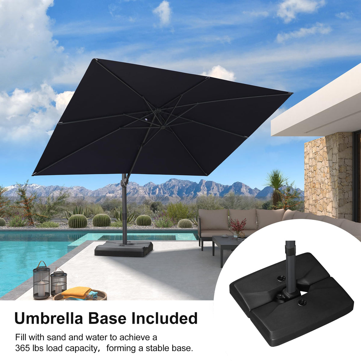 Navy Blue Cantilever Umbrella with Base I6812