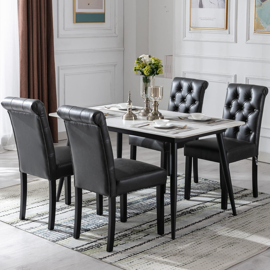 Black Set of 4 PU Leather Tufted Dining Chairs Y63720
