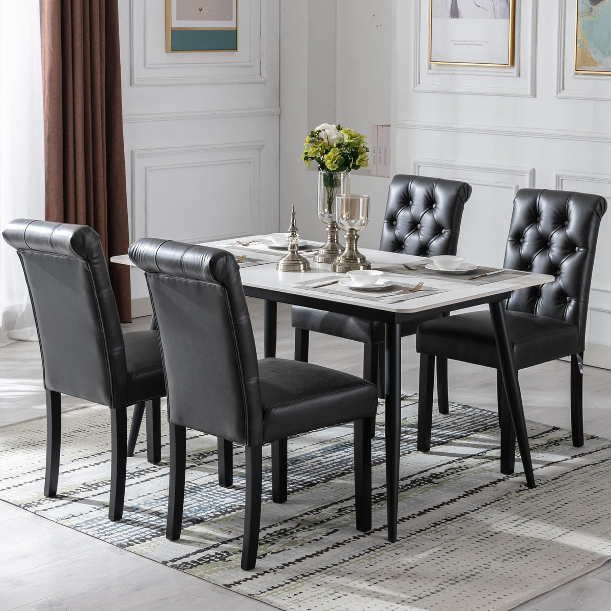 Black Set of 4 PU Leather Tufted Dining Chairs Y63720